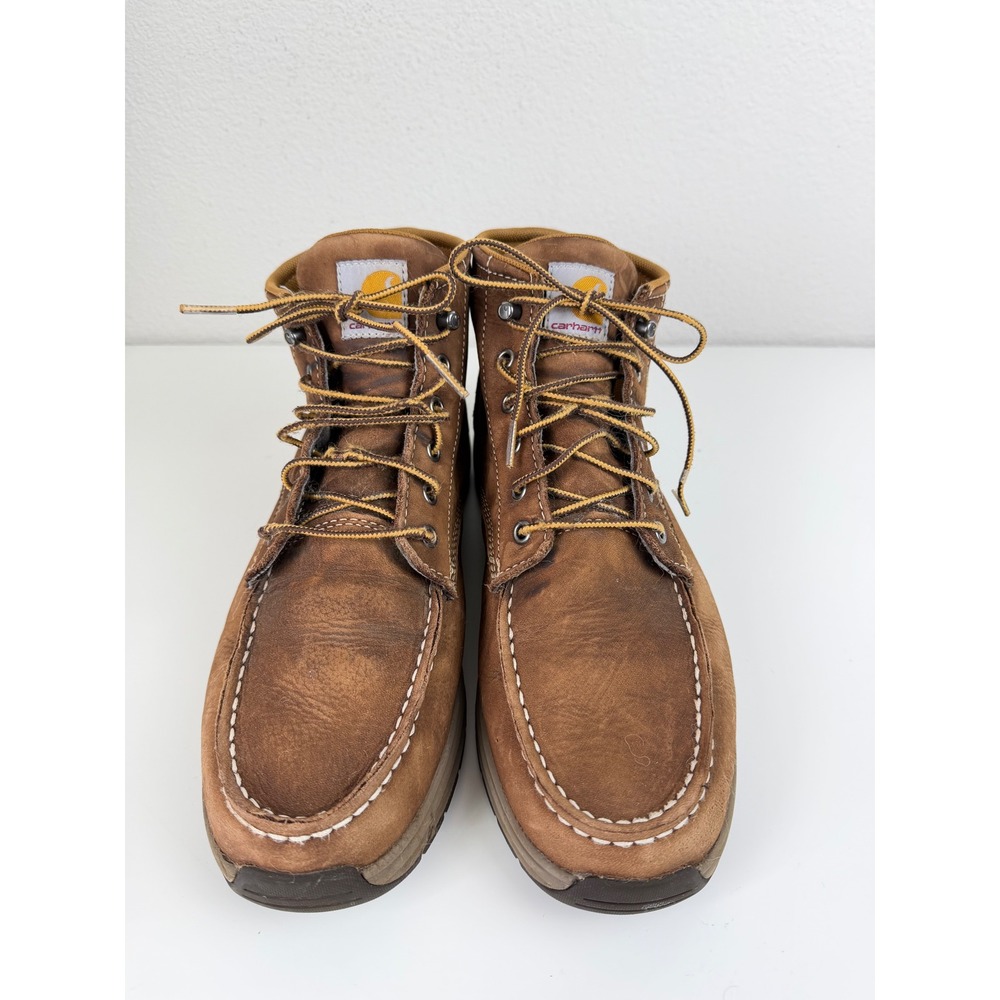 Carhartt Mens Leather Work Boots CMX4023 11 Brown Soft Toe Lightweight Wedge 4"